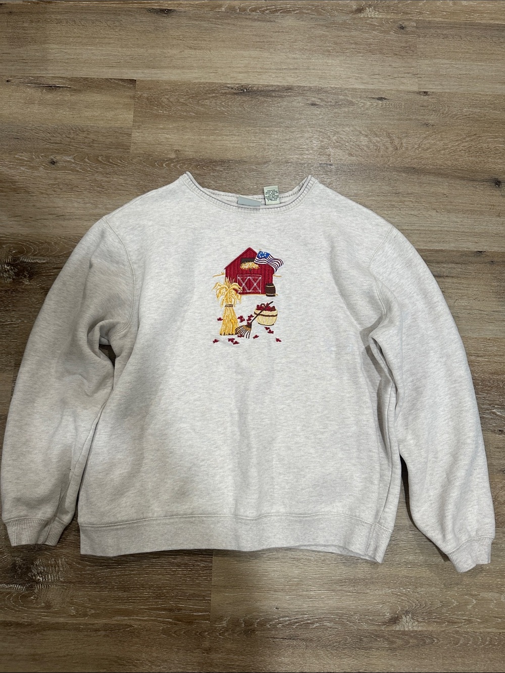 Cozy Cream Embroidered Barn Sweatshirt -women